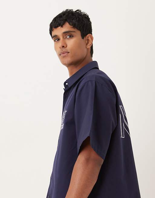 ASOS DESIGN Oversized Shirt With Print Detail In Navy