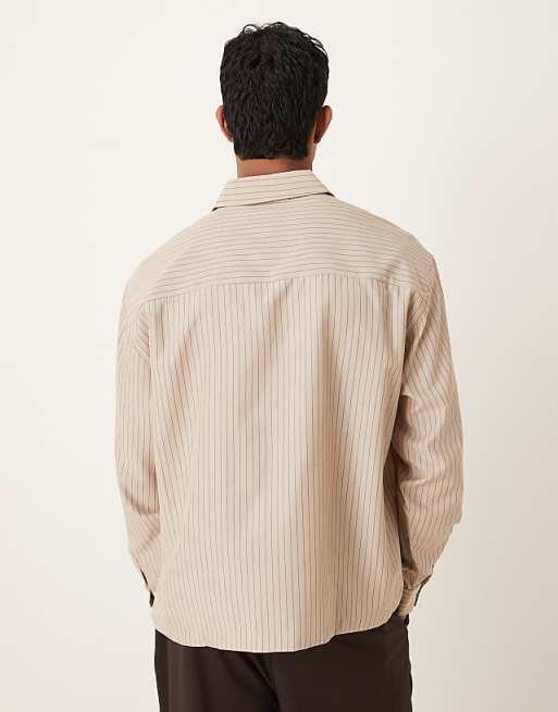 ASOS DESIGN Oversized Shirt With Stripe In Beige