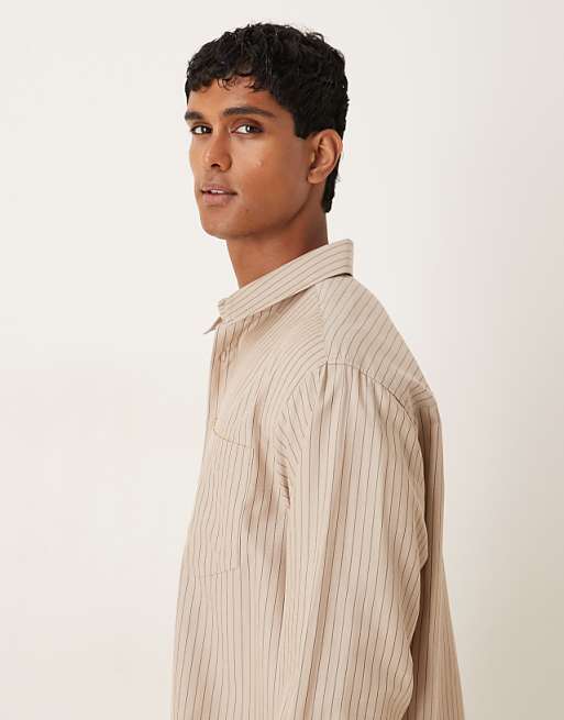 ASOS DESIGN Oversized Shirt With Stripe In Beige