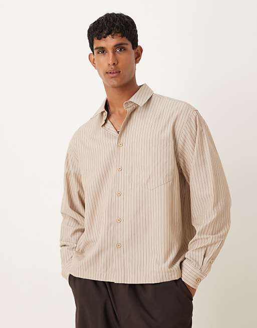 ASOS DESIGN oversized shirt with stripe in beige