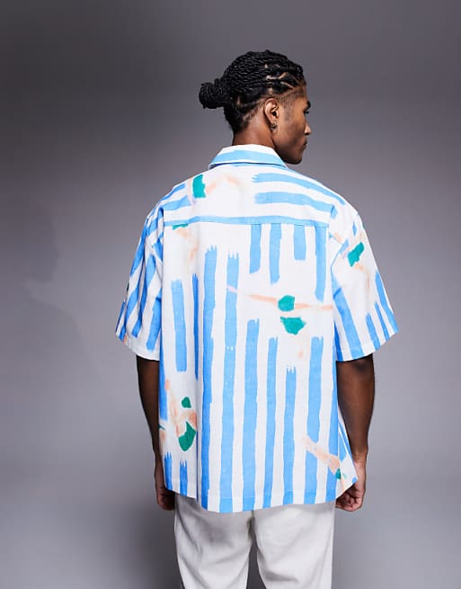 ASOS DESIGN Oversized Shirt With Stripe Print In Blue