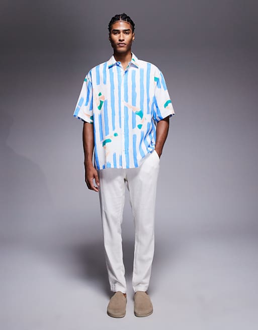 ASOS DESIGN Oversized Shirt With Stripe Print In Blue