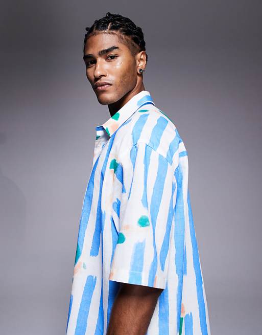 ASOS DESIGN Oversized Shirt With Stripe Print In Blue