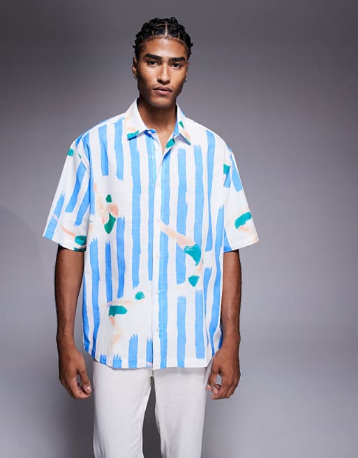 ASOS DESIGN oversized shirt with stripe print in blue