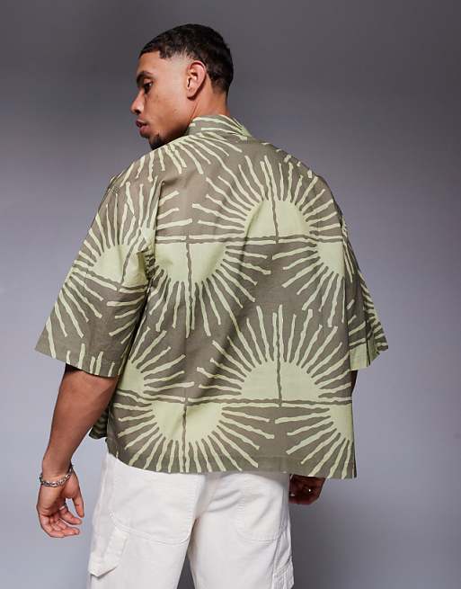 ASOS DESIGN Oversized Shirt With Sun Print In Brown