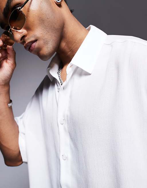 ASOS DESIGN Oversized Short Sleeve Sheer Shirt In White