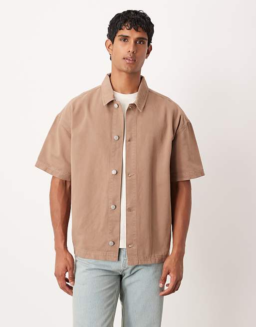 ASOS DESIGN oversized short sleeve shirt in brown