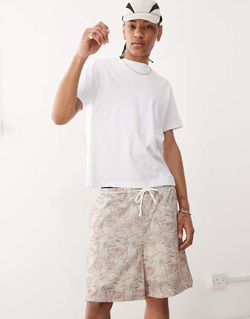 ASOS DESIGN Oversized Short With All Over Foliage Print In Beige