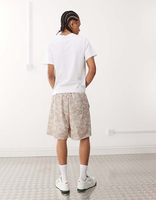 ASOS DESIGN Oversized Short With All Over Foliage Print In Beige