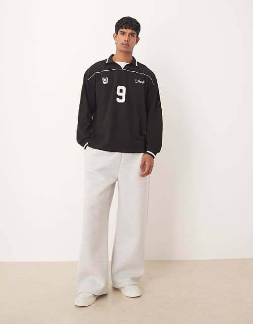 ASOS DESIGN Oversized Sports Polo With Piping Detail In Black