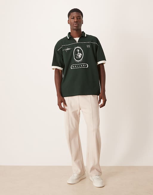 ASOS DESIGN Oversized Sports Polo With Piping Detail In Dark Green