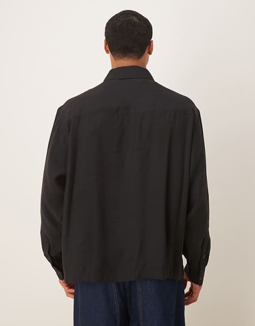 ASOS DESIGN Oversized Square Collar Shirt With Dragon Print In Black