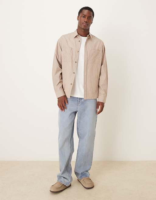 ASOS DESIGN Oversized Stripe Shirt In Beige