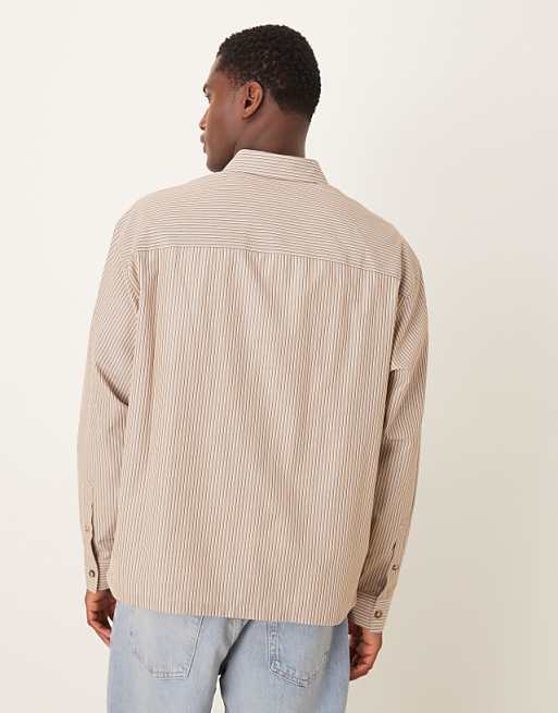 ASOS DESIGN Oversized Stripe Shirt In Beige