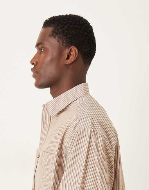ASOS DESIGN Oversized Stripe Shirt In Beige