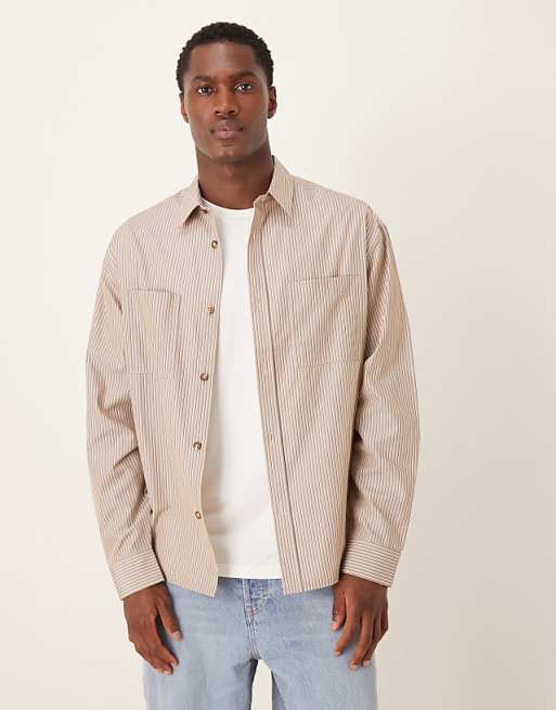 ASOS DESIGN oversized stripe shirt in beige