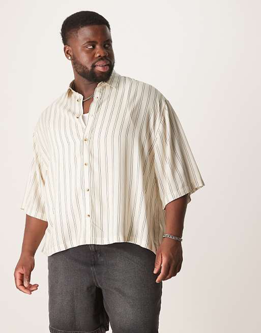 ASOS DESIGN Oversized Stripe Shirt In Stone