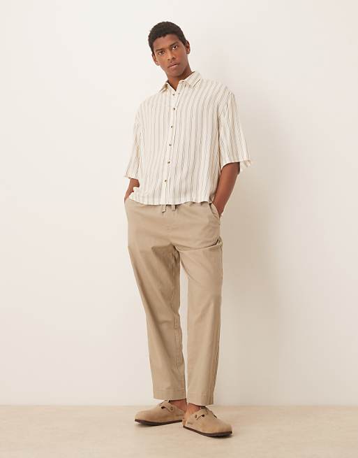 ASOS DESIGN Oversized Stripe Shirt In Stone