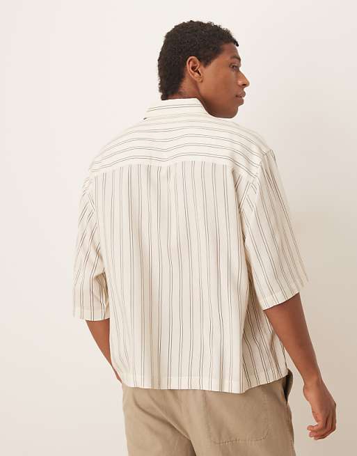 ASOS DESIGN Oversized Stripe Shirt In Stone