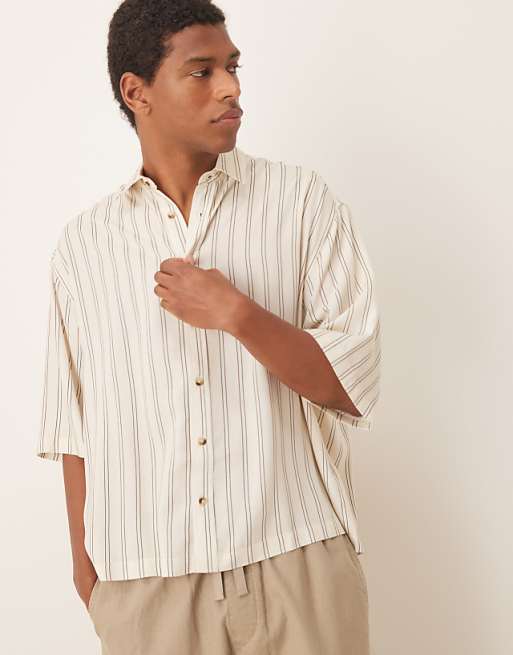 ASOS DESIGN oversized stripe shirt in stone