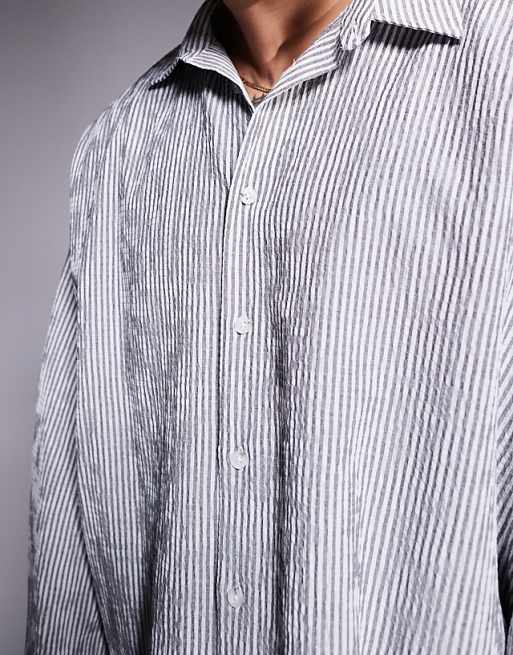 ASOS DESIGN Oversized Stripe Shirt In White And Black Seersucker