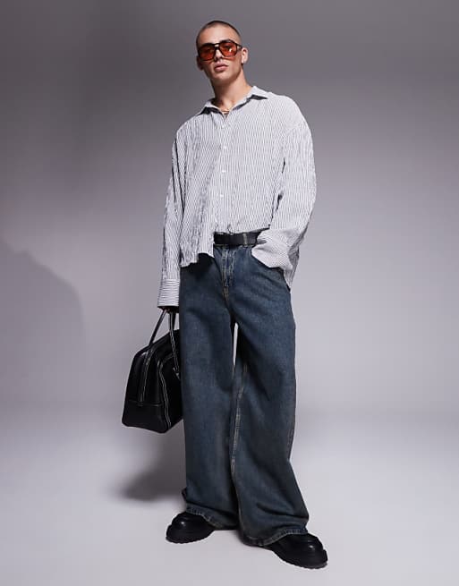 ASOS DESIGN Oversized Stripe Shirt In White And Black Seersucker