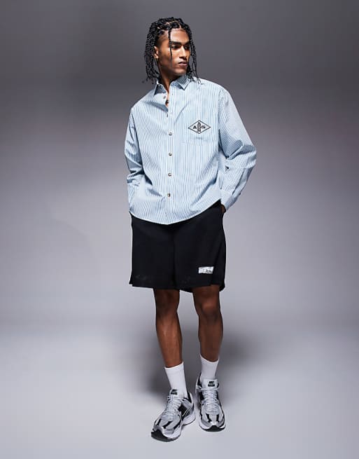 ASOS DESIGN Oversized Stripe Shirt With Embroidery In Green