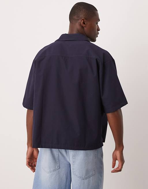 ASOS DESIGN Oversized Stripe Shirt With Embroidery In Navy