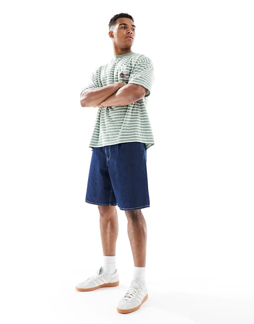 ASOS DESIGN Oversized Striped T-shirt With Chest And Back Print In Sage And White