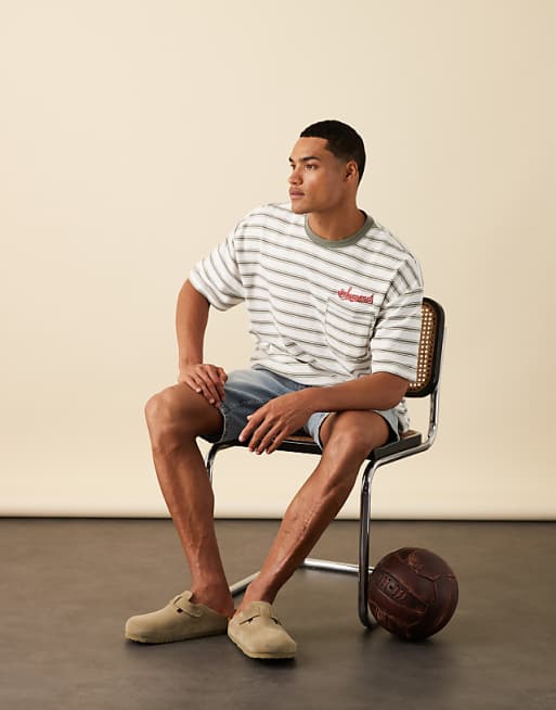 ASOS DESIGN Oversized Striped T-shirt With Chest Embroidery In Black And White