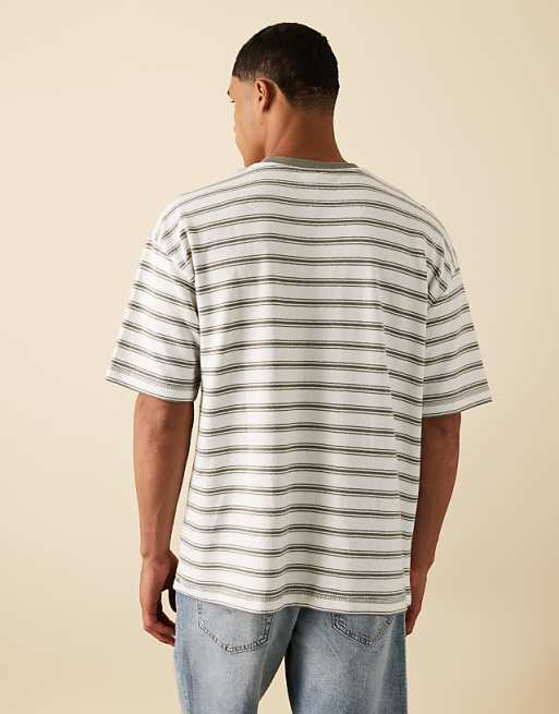 ASOS DESIGN Oversized Striped T-shirt With Chest Embroidery In Black And White