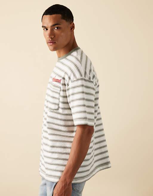 ASOS DESIGN Oversized Striped T-shirt With Chest Embroidery In Black And White