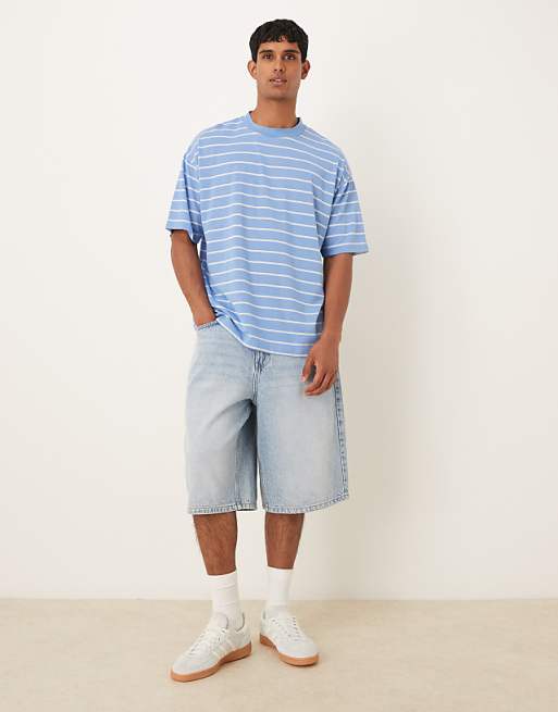 ASOS DESIGN Oversized T-shirt In Blue And White Striped Texture