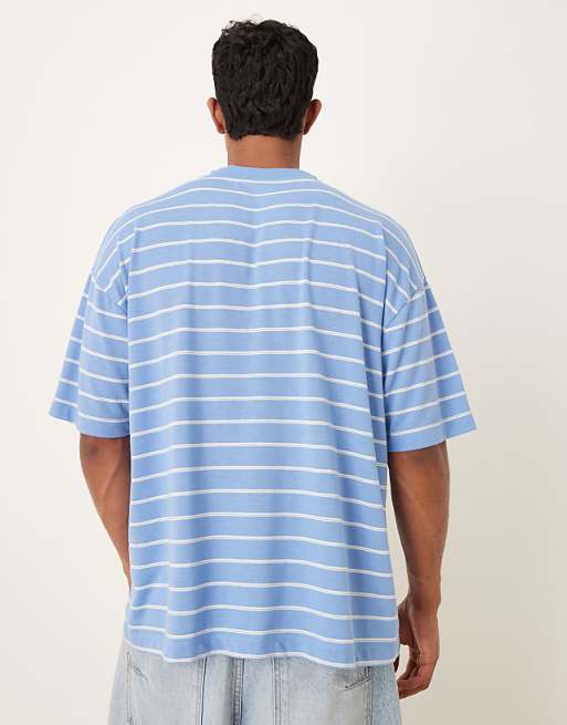 ASOS DESIGN Oversized T-shirt In Blue And White Striped Texture
