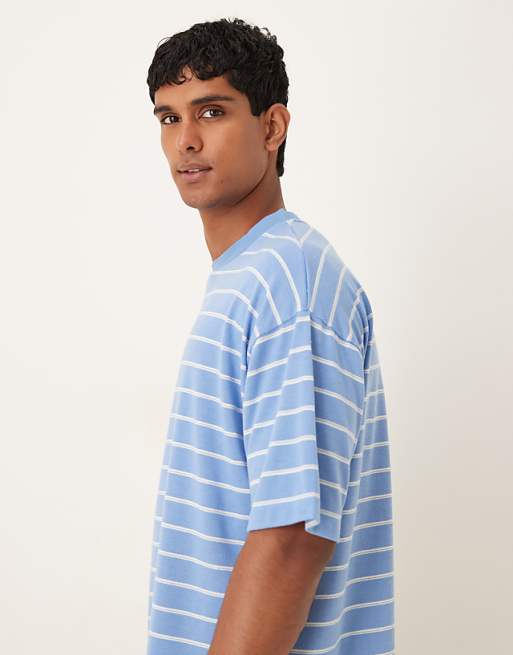 ASOS DESIGN Oversized T-shirt In Blue And White Striped Texture