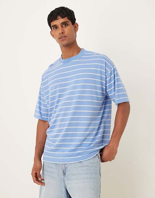 ASOS DESIGN oversized t-shirt in blue and white striped texture
