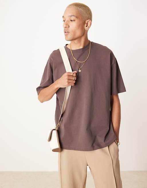 ASOS DESIGN Oversized T-shirt In Brown Back Print Detail