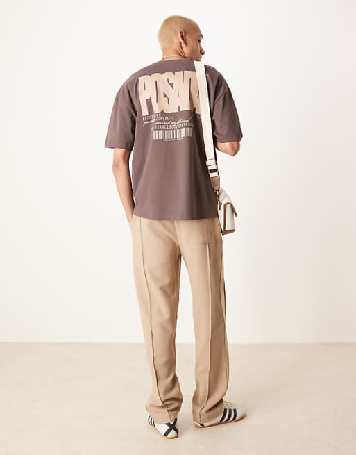 ASOS DESIGN Oversized T-shirt In Brown Back Print Detail
