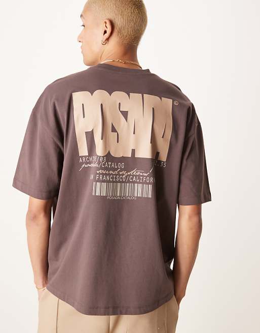 ASOS DESIGN oversized t-shirt in brown back print detail