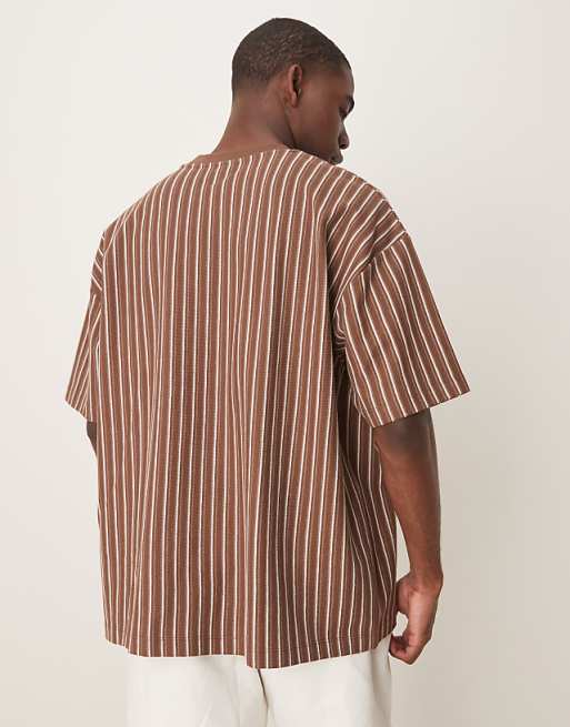 ASOS DESIGN Oversized T-shirt In Brown Textured Stripe
