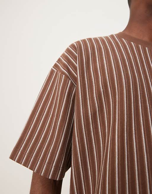 ASOS DESIGN Oversized T-shirt In Brown Textured Stripe