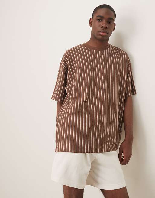 ASOS DESIGN oversized t-shirt in brown textured stripe