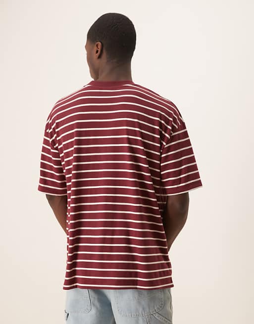 ASOS DESIGN Oversized T-shirt In Burgundy And White Stripe