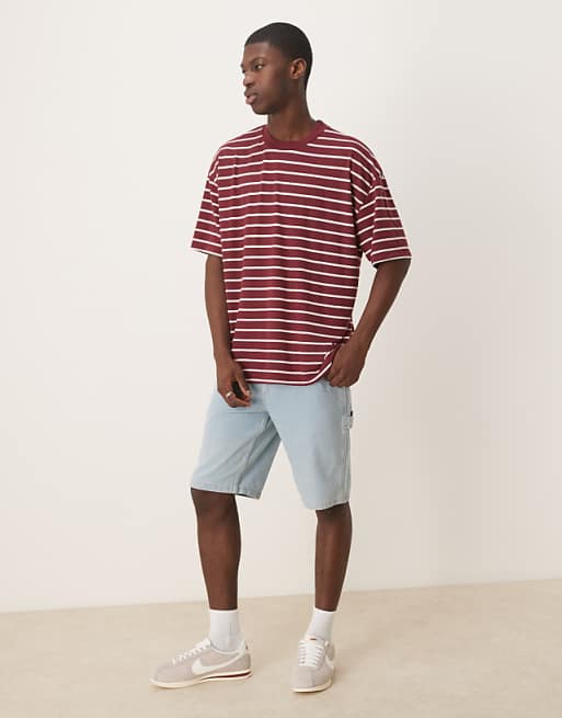 ASOS DESIGN Oversized T-shirt In Burgundy And White Stripe