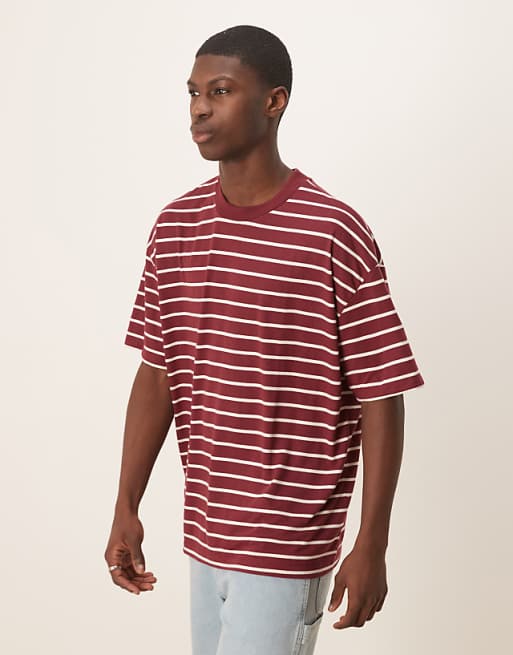 ASOS DESIGN oversized t-shirt in burgundy and white stripe