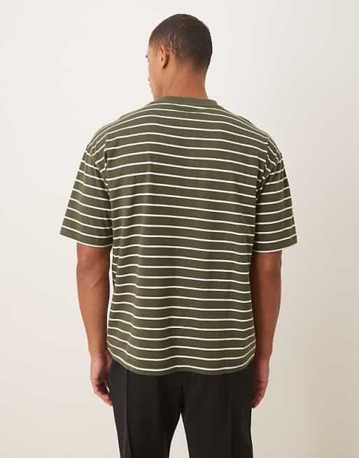 ASOS DESIGN Oversized T-shirt In Dark Green And Ecru Stripe
