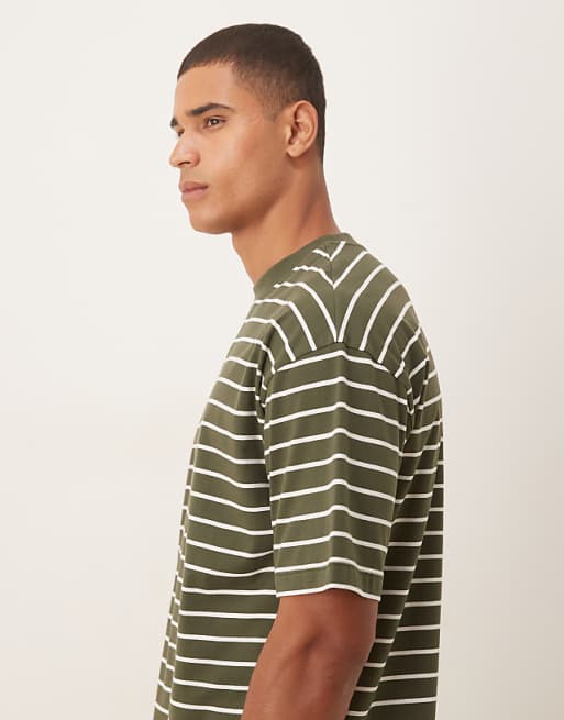 ASOS DESIGN Oversized T-shirt In Dark Green And Ecru Stripe