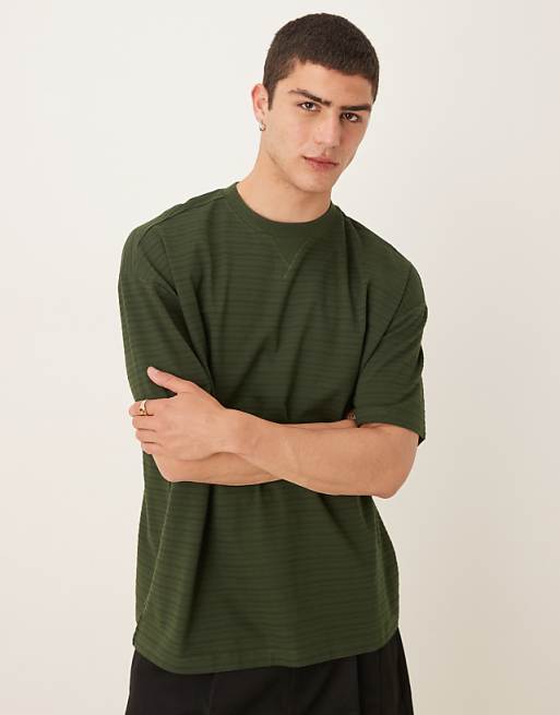 ASOS DESIGN Oversized T-shirt In Green Textured Stripe