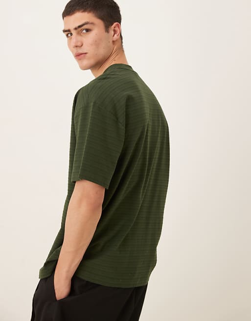 ASOS DESIGN Oversized T-shirt In Green Textured Stripe