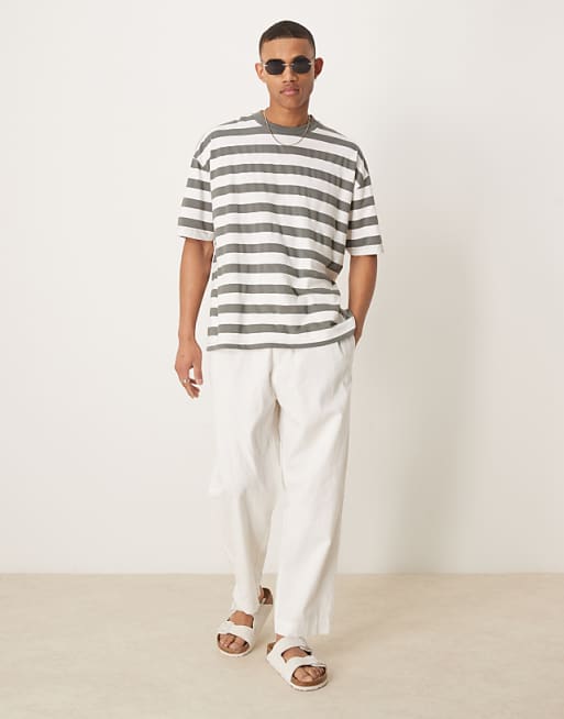 ASOS DESIGN Oversized T-shirt In Khaki And White Stripe
